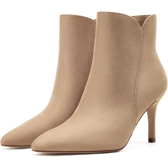 ⚡Women's Tan Chic Heeled Ankle Boots Sexy Pointed Toe 3 Inch High Heel Fashion - Picture 4 of 9